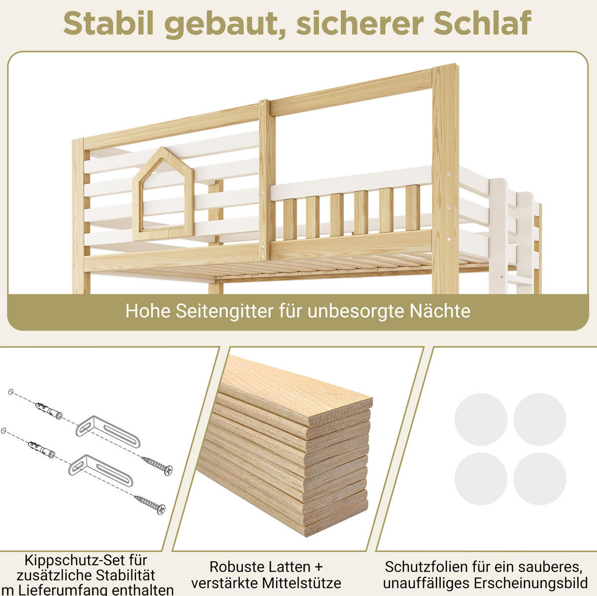 ETAGENBETT Kinderbett 90/200 cm aus Holz mit Hydraulik-Stauraum im Hüttenstil Weiß/Eichefarben - Weiß, Holz (90/200cm) - Modenvie