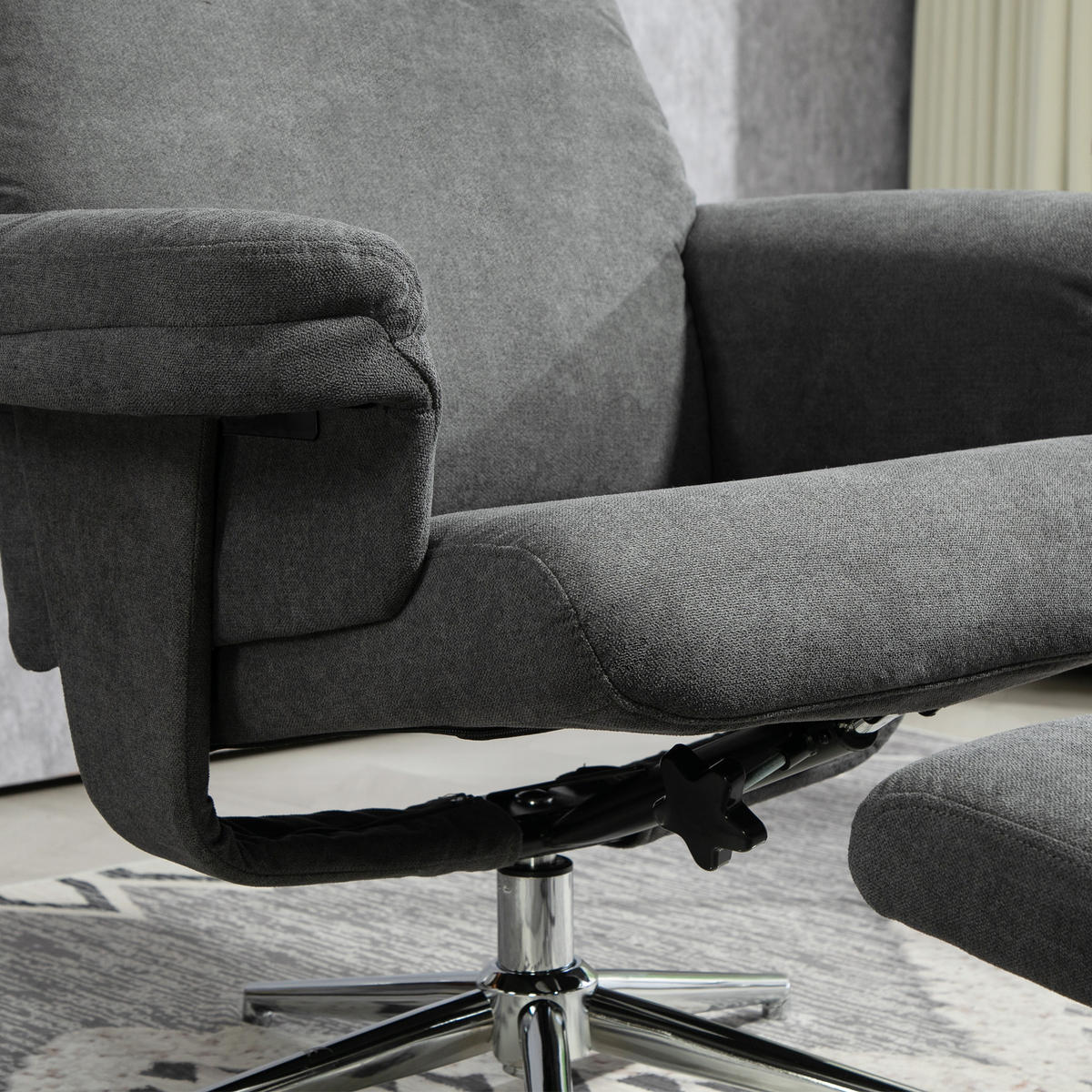 RELAXSESSEL mit Hocker, Gepolstert Fernsehsessel mit Liegefunktion, Liegesessel - Dunkelgrau, Kunststoff (78/106/85cm) - HOMCOM