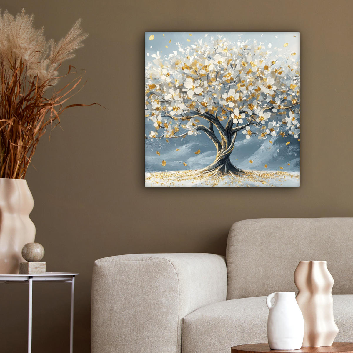 LEINWANDBILD Baum - Winter - Baum des Lebens - Modern - Gold 50x50 cm - Goldfarben, Textil (50/50cm) - MuchoWow