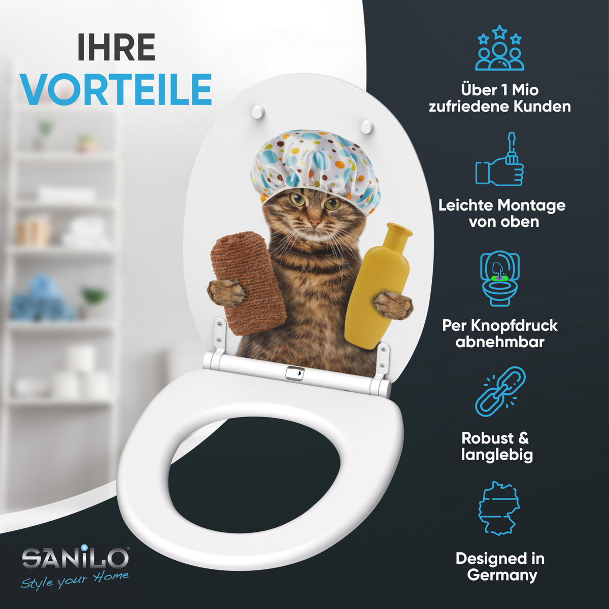 WC-SITZ mit Absenkautomatik & Top Fix Shower Cat - Braun, Holzwerkstoff (37.7/5.5/48cm) - Sanilo