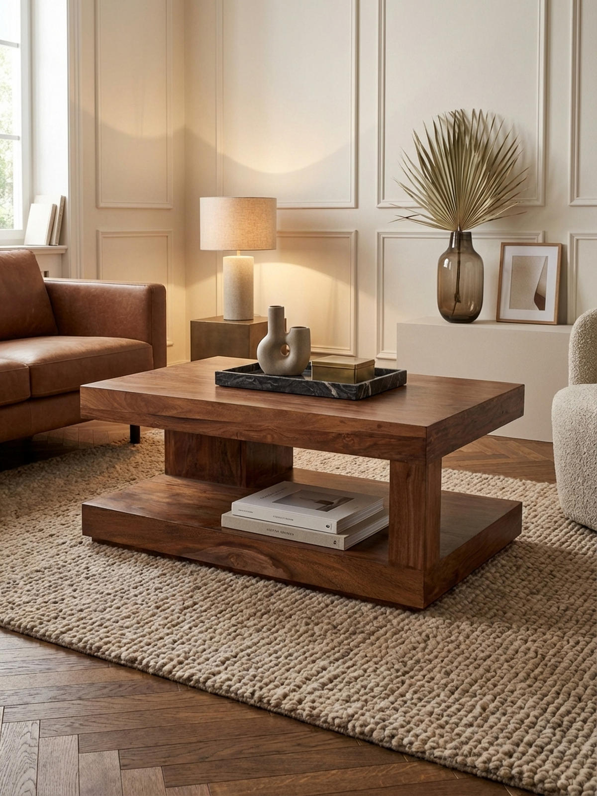 COUCHTISCH Sheesham Massivholz, 90x60 cm, Einzigartige Maserung, 30 kg Belastbarkeit - Braun, Holz (60/90/40cm) - KADIMA DESIGN