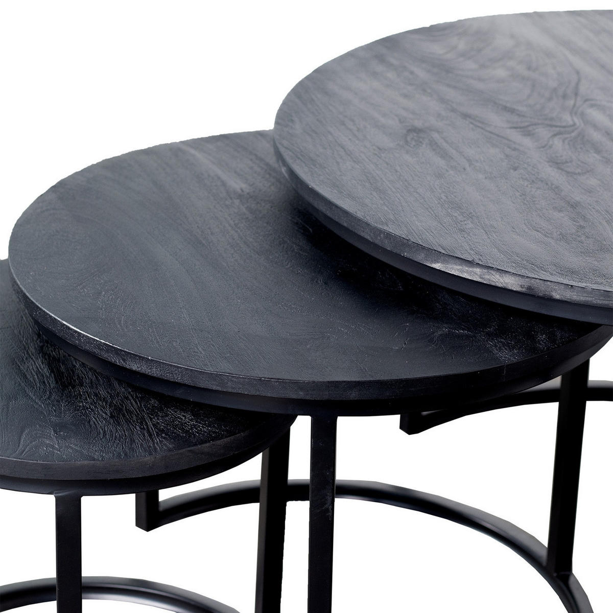 COUCHTISCH 3er-Set aus Mangoholz, schwarz - Schwarz, Metall (75/75/48cm) - Giga Meubel