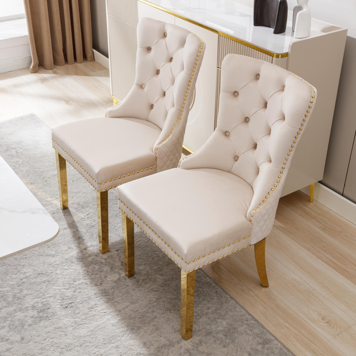 ESSZIMMERSTUHL mit Türklopfer 50,5 x 45 x 95 cm Samt Beige - Beige, Metall (45/95/50.5cm) - Meubliv