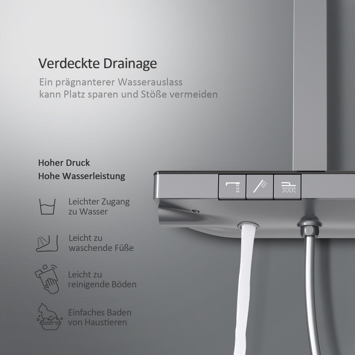 ÜBERKOPFBRAUSESET mit Brausethermostat Temperaturanzeige Anthrazit - Anthrazit, Metall (43.7/112.2/62.5cm) - EMKE