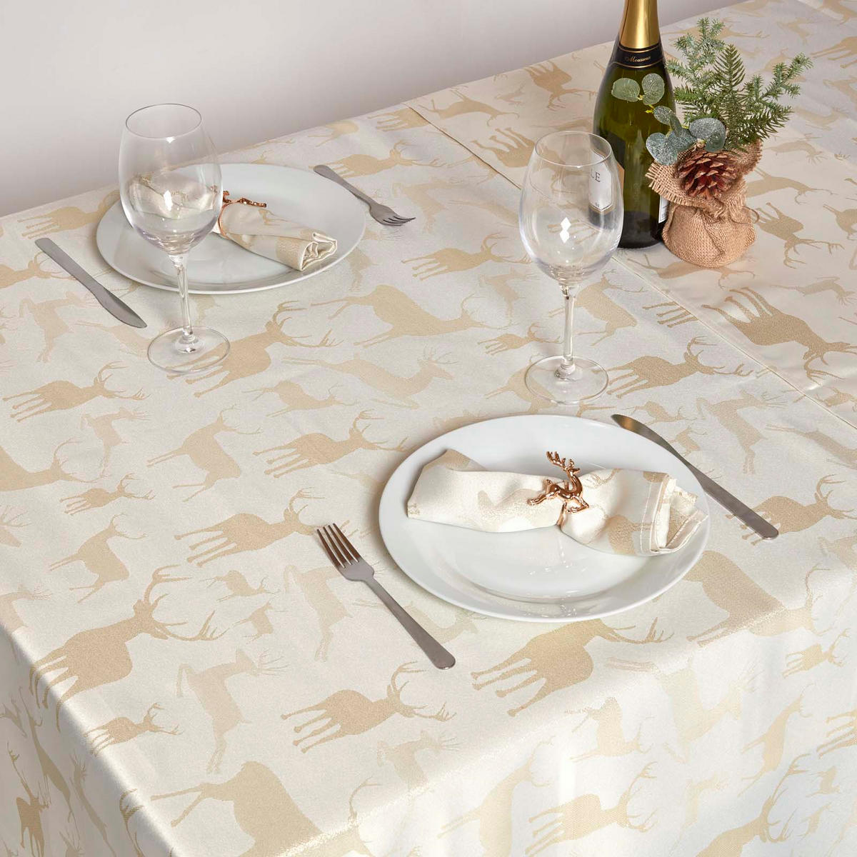 TISCHDECKE Weihnachten mit Hirsch-Motiv, gold, 130/230 cm - Goldfarben, Textil (132/228cm) - Homescapes