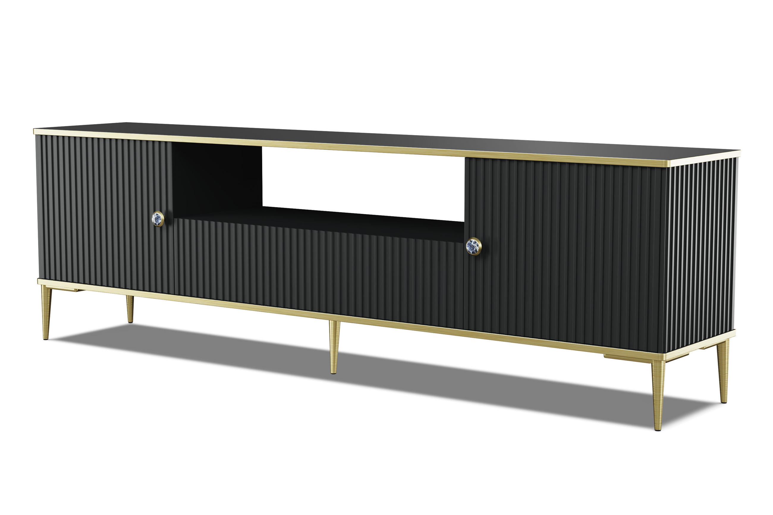 TV LOWBOARD Schwarz, Gold 180/55/35 - Schwarz, Holzwerkstoff (180/55/35cm) - RAUMHIRSCH FURNITURE