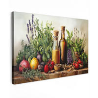 LEINWANDBILD Stilleben - Kräuter - Gewürze - Früchte - Farbenfroh XXL 150x100 cm - Grün, Textil (150/100cm) - MuchoWow