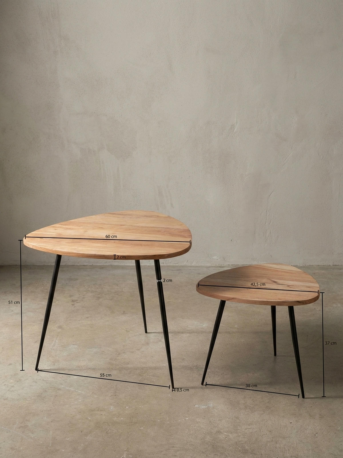 BEISTELLTISCH Set – Holz Metall Braun Schwarz 60x51x60 cm 42x37x42 cm - Beige/Schwarz, Holz/Metall (60/60/51cm) - KADIMA DESIGN