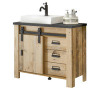 WASCHBECKENUNTERSCHRANK Waschbecken, Used Wood hell, anthrazit, Waschtisch 95 cm Stove - Eichefarben/Anthrazit, Holzwerkstoff/Metall (95/81/43cm) - Furn.Design