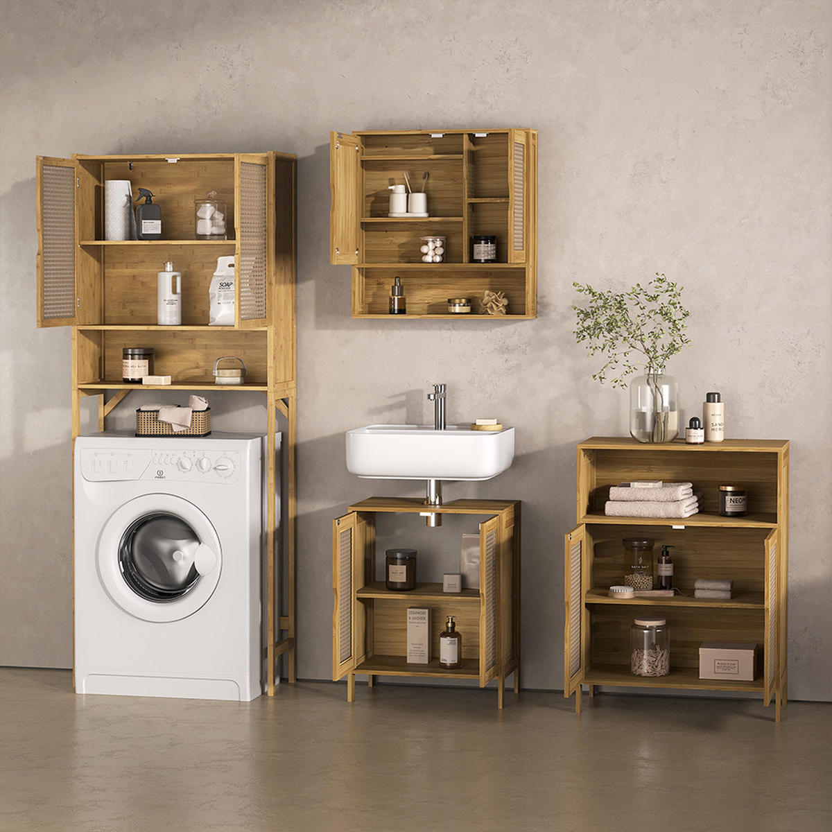 OMARICA ZA PRALNI STROJ Mincio, Bambus, 66 x 168 cm z 2 vrati - naravne barve, leseni material (66/168/25cm) - Livinity®