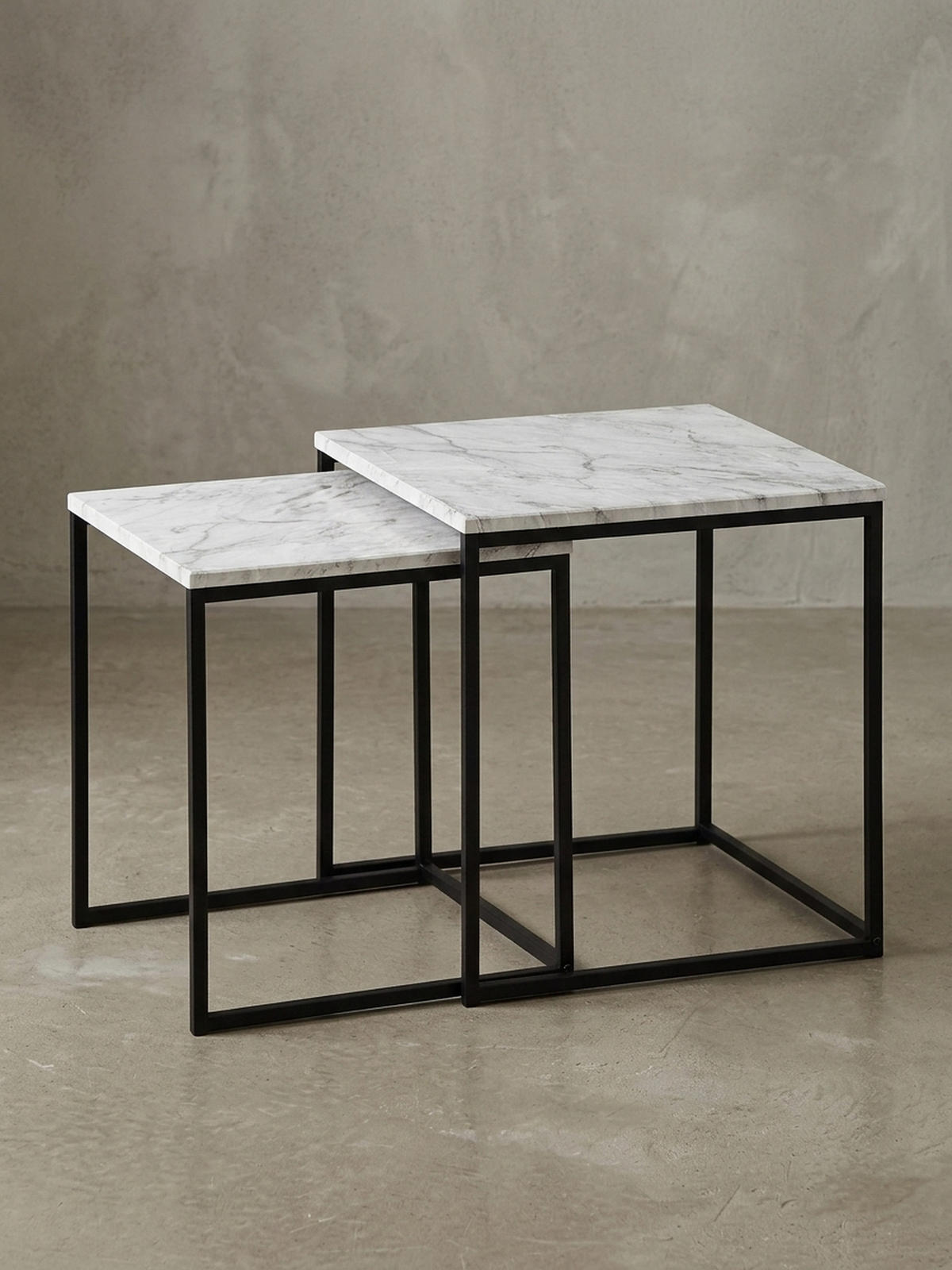 BEISTELLTISCH Set – 2-teilig Marmoroptik Metall 40x42,5x40 cm 35x39,5x35 cm - Schwarz/Weiß, Holz/Metall (40/40/42cm) - KADIMA DESIGN