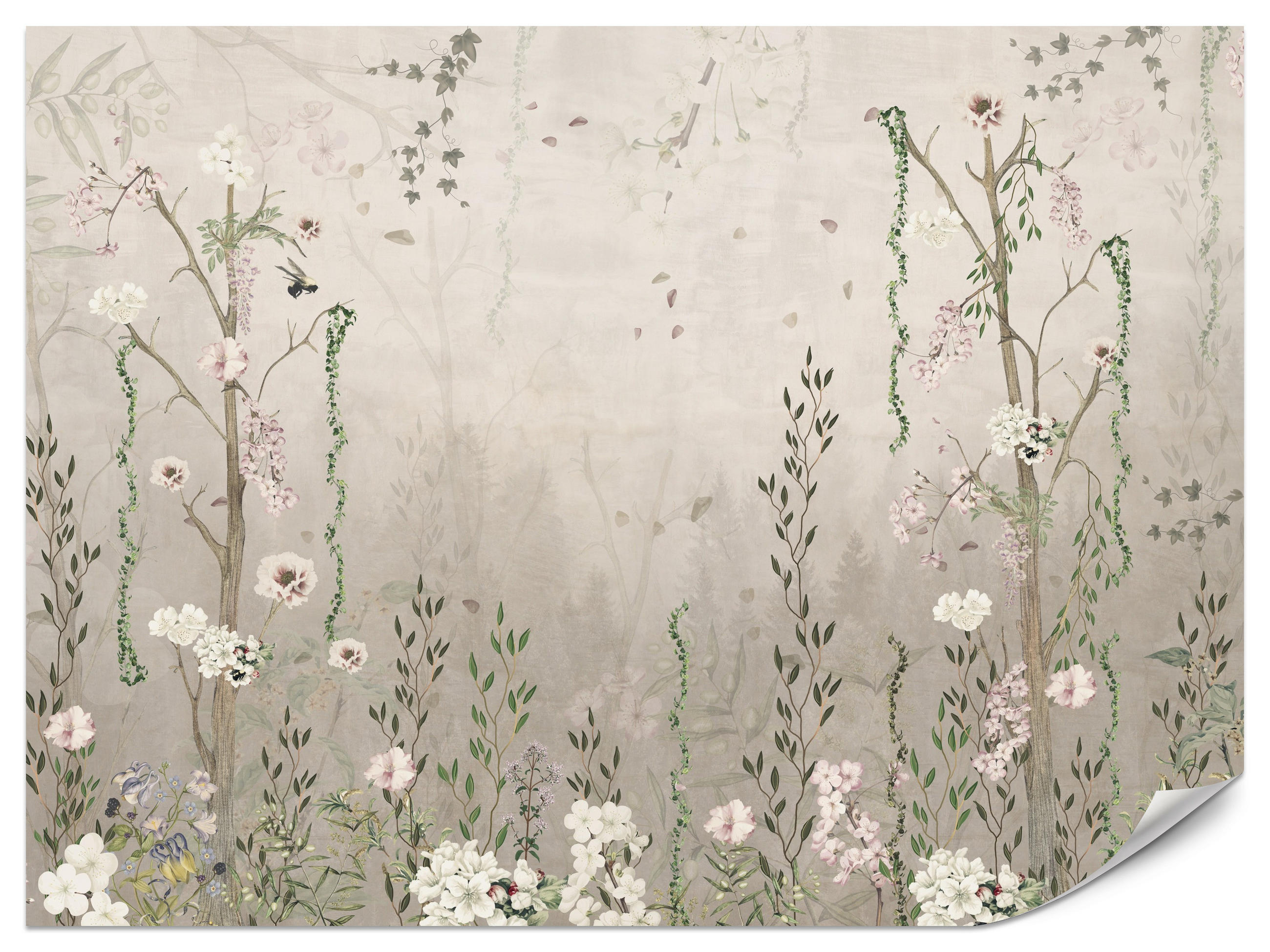 FOTOTAPETE für Wohnzimmer Vintage Blumenwiese Wildblumen Natur 500x350 - Beige/Braun, Papier (500/350cm) - Muralo
