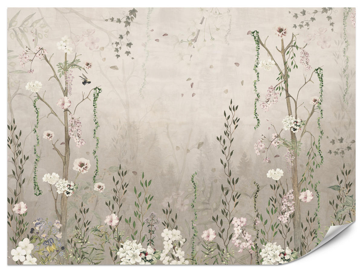 FOTOTAPETE für Wohnzimmer Vintage Blumenwiese Wildblumen Natur 500x350 - Beige/Braun, Papier (500/350cm) - Muralo