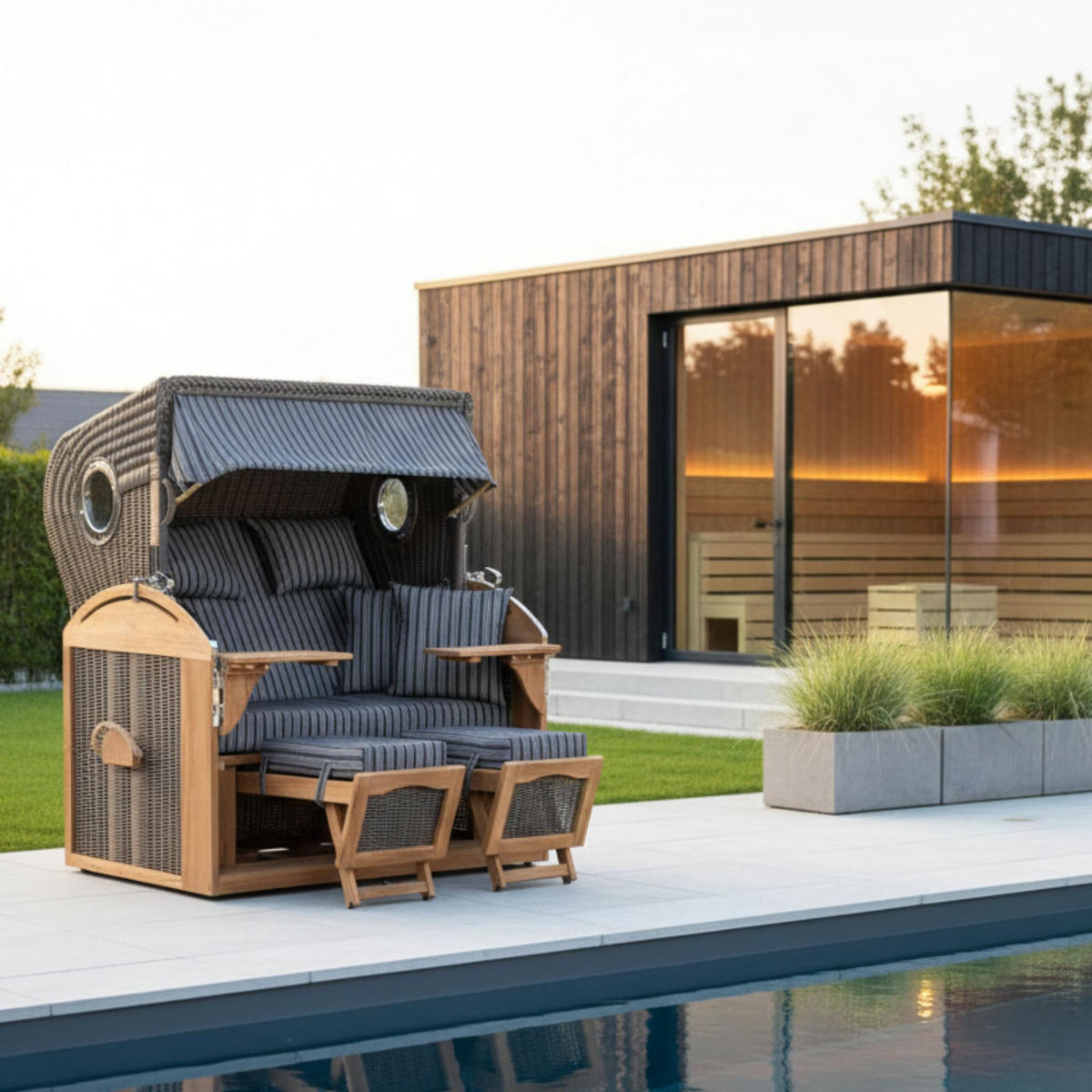 STRANDKORB XL Schillig Bullauge - Braun/Grau, Metall (142/170/95cm) - Mr. Deko