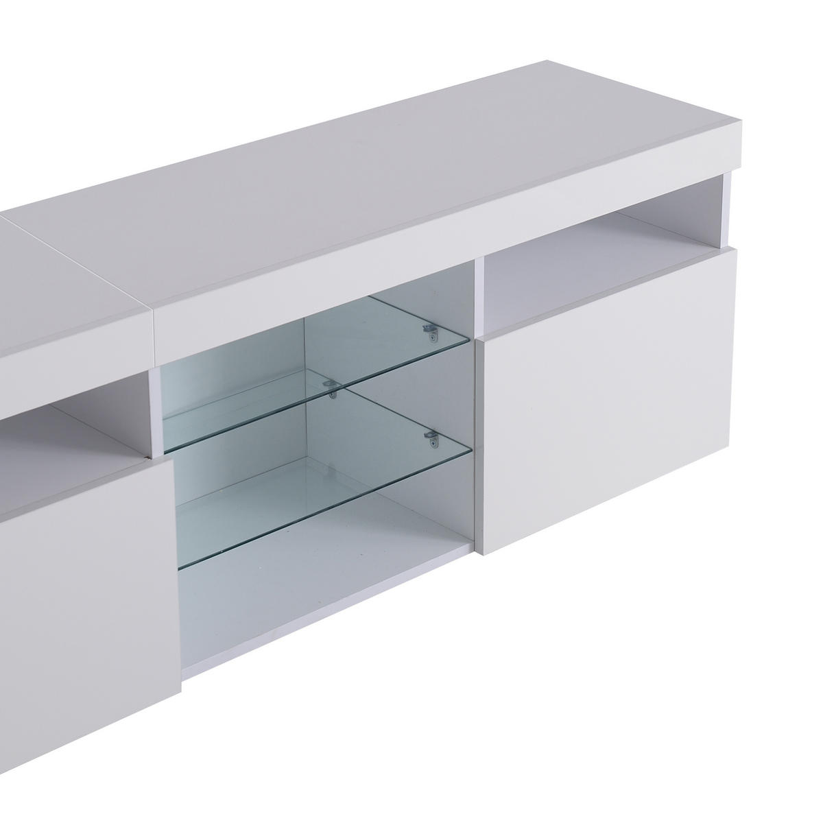 LOWBOARD in Weiß mit LED-Beleuchtung und Stauraum für Wohn- und Esszimmer, B180/T35/H48cm - Weiß, Glas/Holzwerkstoff (180/45/35cm) - STILVORA