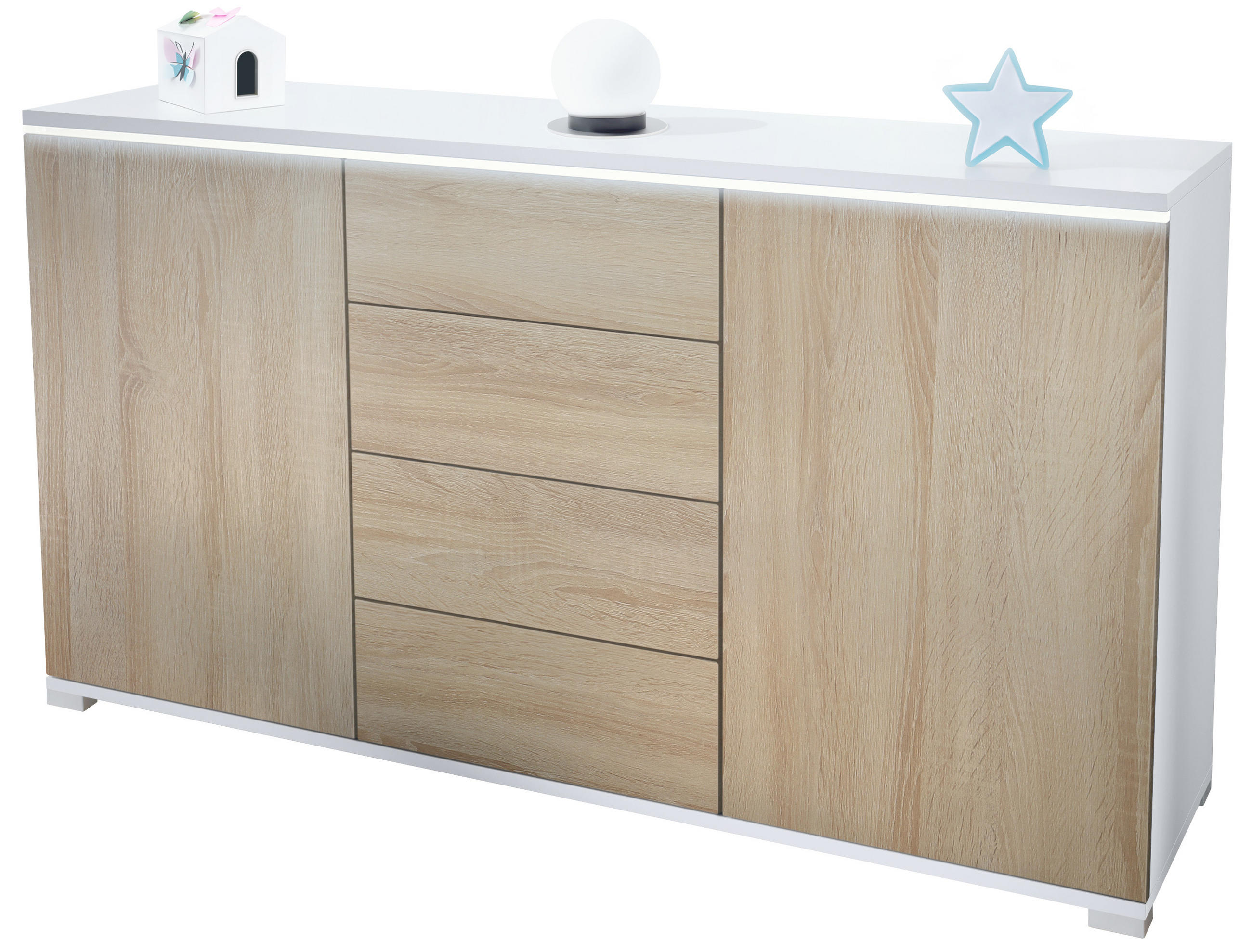 SIDEBOARD Faro Eiche sägerau - Eiche San Remo, Holzwerkstoff (138.5/75.5/35cm) - Vladon