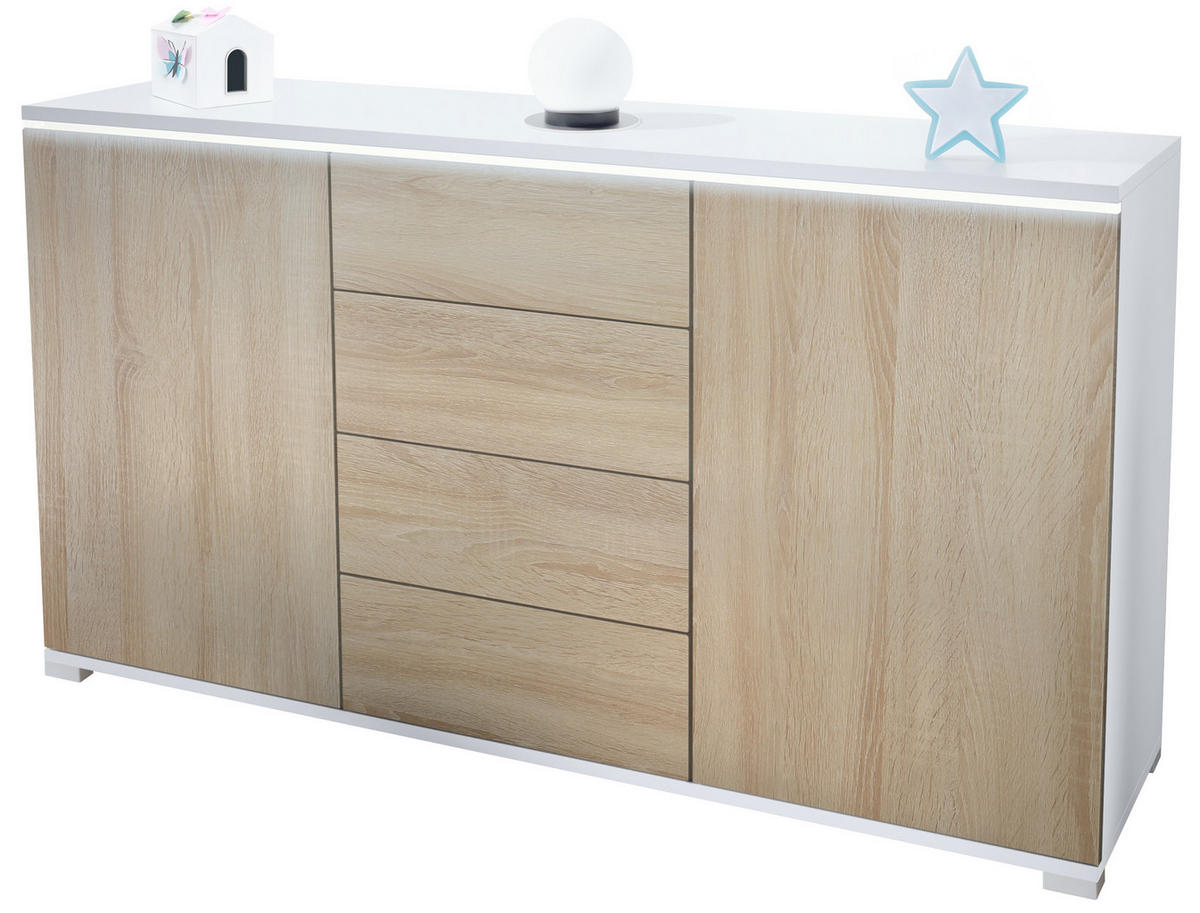 SIDEBOARD Faro Eiche sägerau - Eiche San Remo, Holzwerkstoff (138.5/75.5/35cm) - Vladon