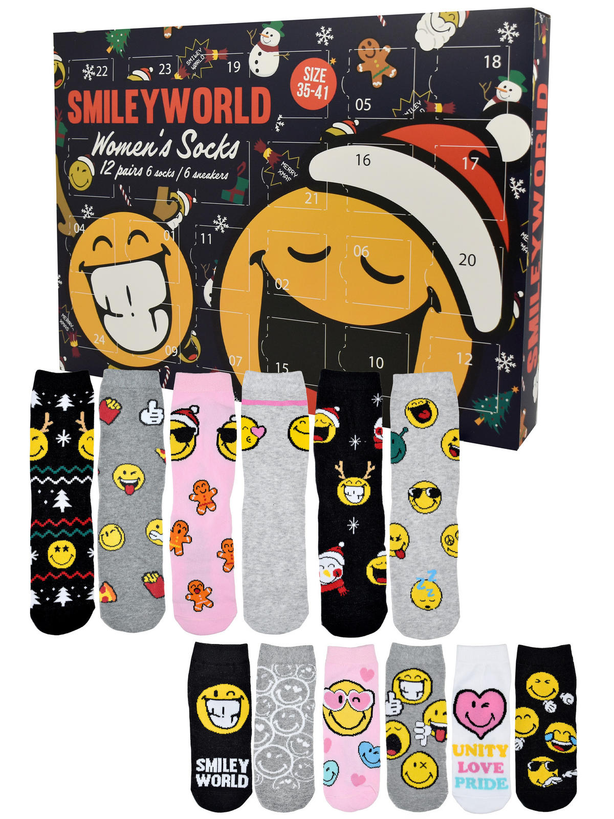 ADVENTSKALENDER Smileyworld mit 12 Paar Socken Größe 35-41 - Multicolor, Textil (37/5/26.5cm) - United Labels