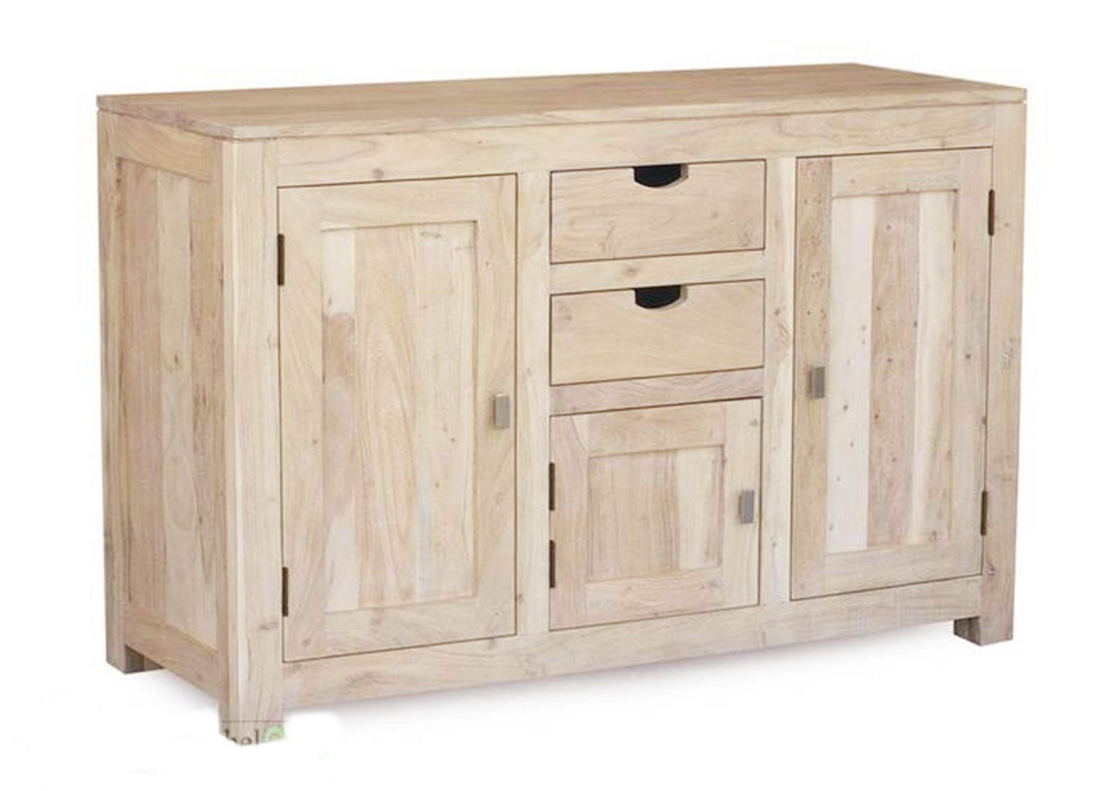 SIDEBOARD Akazie 130x45x85 white stone getüncht NATURE WHITE #86 - Beige, Holz (130/85/45cm) - Massivmoebel24