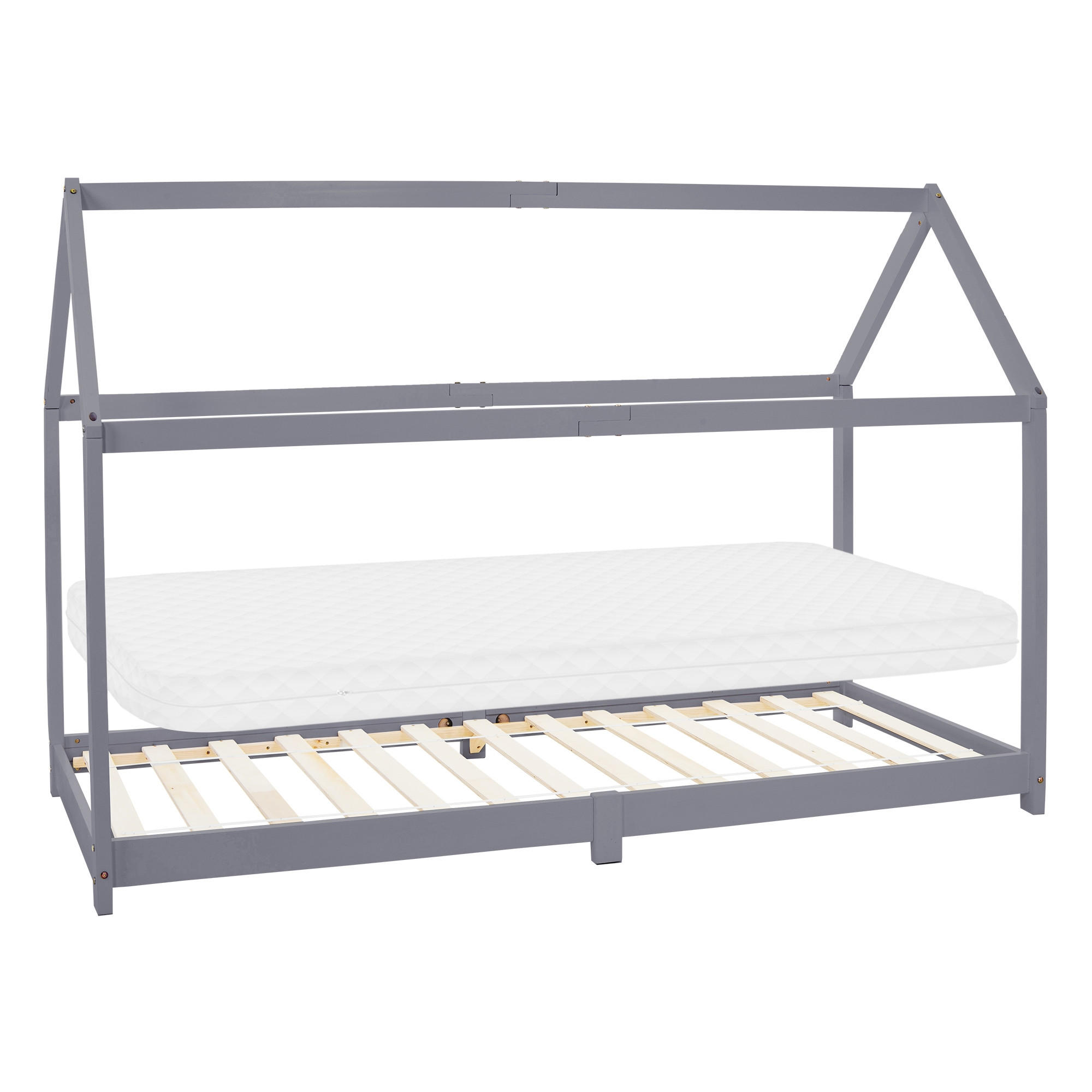 ML-DESIGN DĚTSKÁ POSTEL se stříškou a matrací 90x200 cm světle šedá