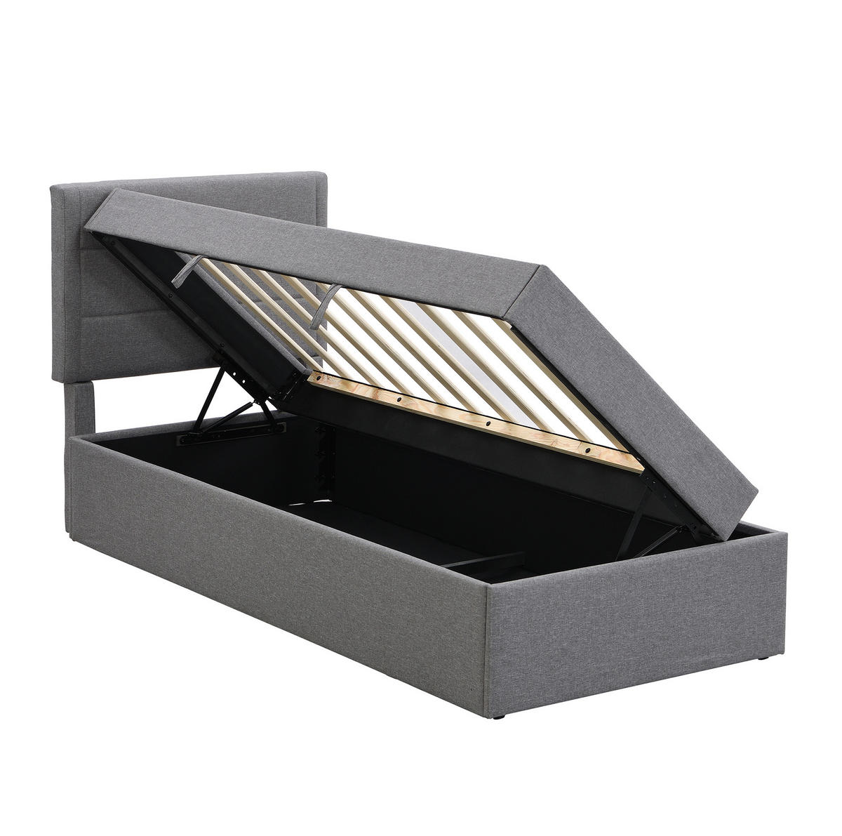 POLSTERBETT 90/200 cm Grau aus Leinen und MDF mit Stauraum - Grau, Holzwerkstoff (90/200cm) - OKMYHOME