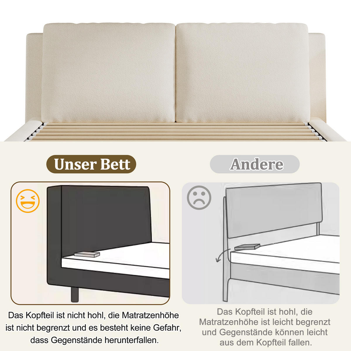 POLSTERBETT 160/200 cm in Beige Bouclé mit Stauraum - Beige, Holzwerkstoff/Textil (160/200cm) - WISHDOR