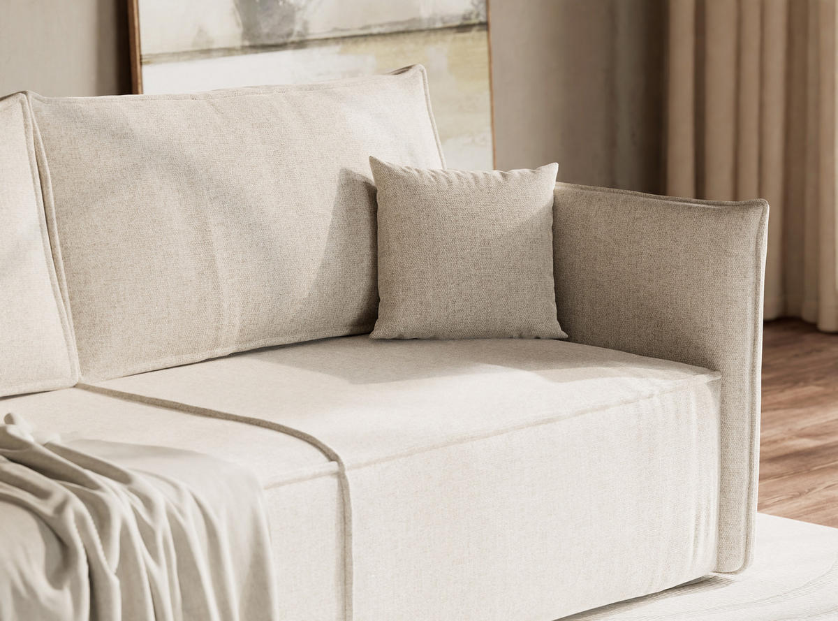 SOFA MIT SCHLAFFUNKTION Obra Hellbeige Webstoff - Creme/Schwarz, Holz/Holzwerkstoff (220/70/107cm) - Maison de Reve