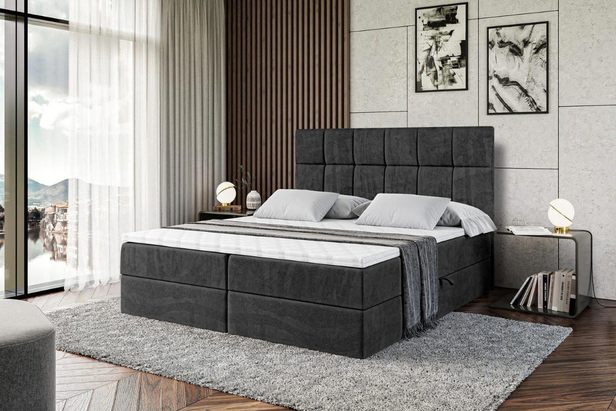 BOXBETT mit H4-Matratze und Lattenrost - RICAR - 120x200 Schwarz - Schwarz, Holzwerkstoff (120/200cm) - ALTDECOR