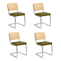 SCHWINGSTUHL DE-36914 4er-Set mit Samtbezug und Rattan-Rückenlehne Grün - Grün, Metall (46.4/84.6/53cm) - ComfortXL