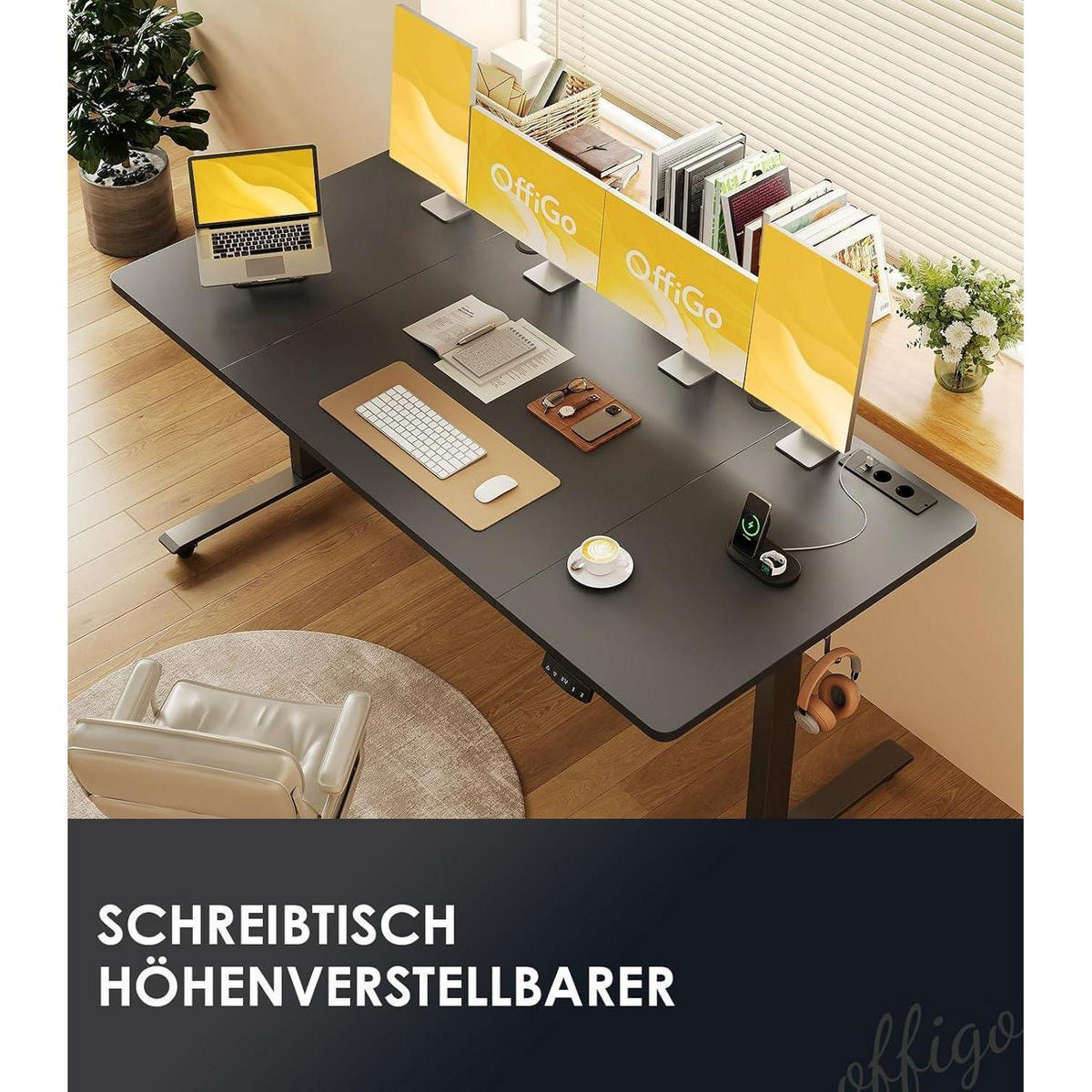 SCHREIBTISCH Höhenverstellbar Elektrisch 180 cm Schwarz mit USB und Memory Funktion - Schwarz, Holzwerkstoff (70/180/72cm)