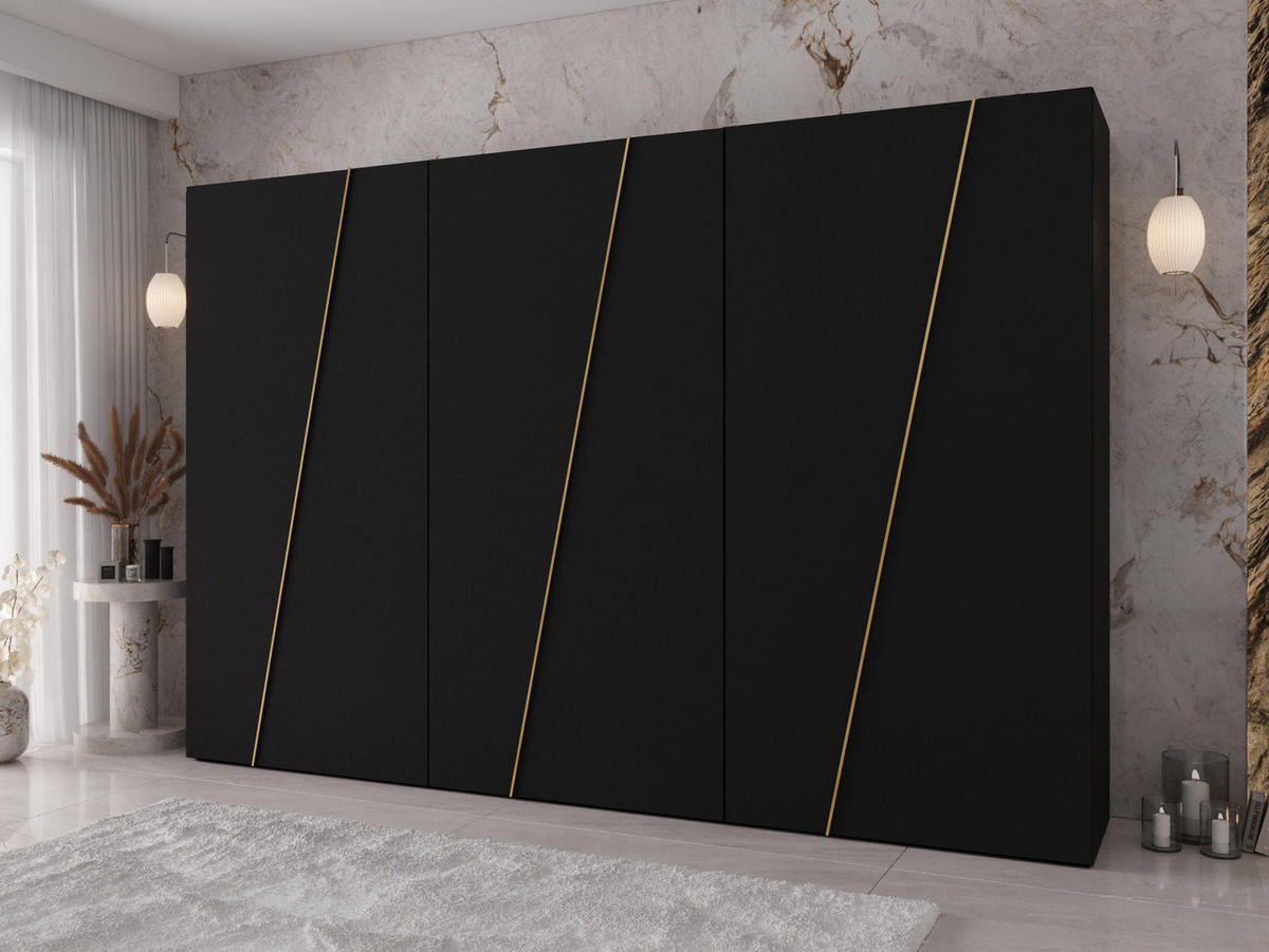DREHTÜRENSCHRANK Zen 300 cm - Goldfarben/Schwarz, Holzwerkstoff/Kunststoff (300/202/50cm) - MIRJAN24