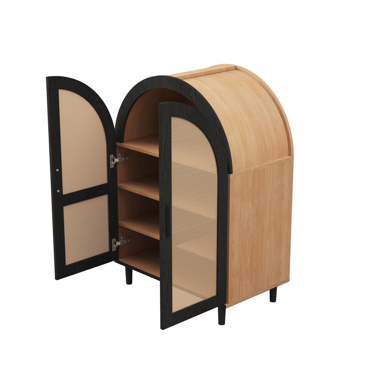 SCHUHSCHRANK für 12–15 Paar Schuhe, mit Rattantüren und Metallbeinen, 70/40/100 cm, Schwarz und Holz - Naturfarben, Holzwerkstoff (70/40/100cm) - Redom