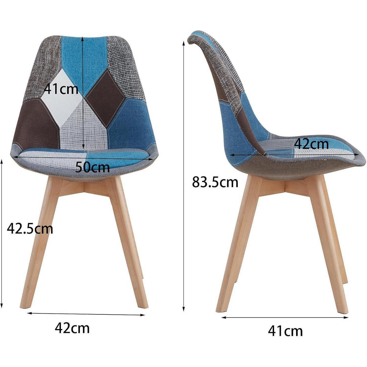 ESSZIMMERSTUHL 6-teiliges Set Patchwork Blau Stoff Massivholzbeine - Multicolor, Textil (49/83/42cm)