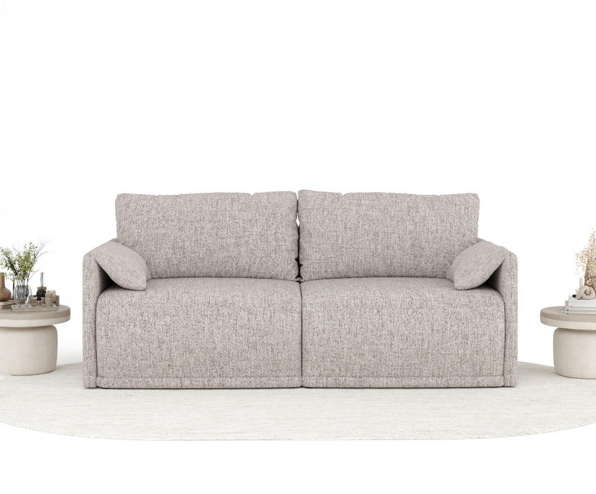 SCHLAFSOFA MIT ECKSOFA-FUNKTION Nappa Hellbraun Webstoff - Hellbraun/Schwarz, Holz/Holzwerkstoff (215/100/112cm) - Maison de Reve