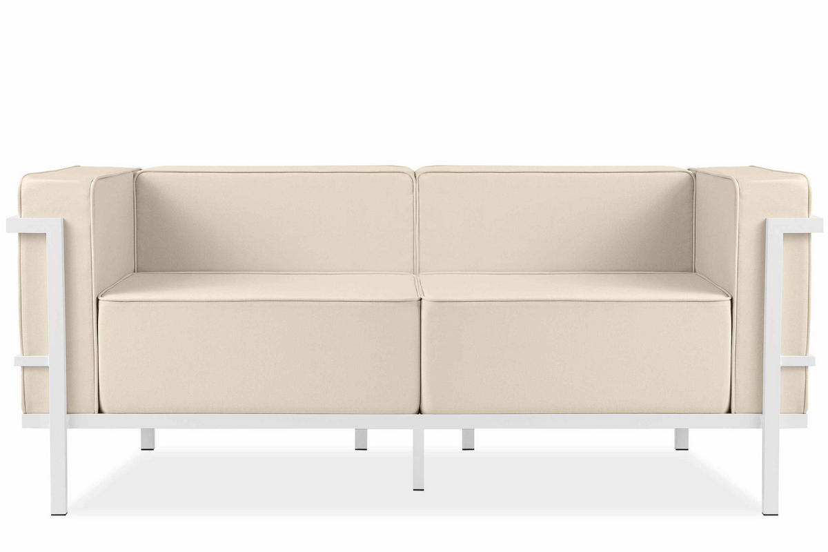 GARTENLOUNGE-SET TRIGLO 4-tlg., 1x Tisch, 2x Sessel, 1x Sofa 2-Sitzer, Modern, Weiß/Cremeweiß - Creme/Weiß, Textil/Metall - KONSIMO®
