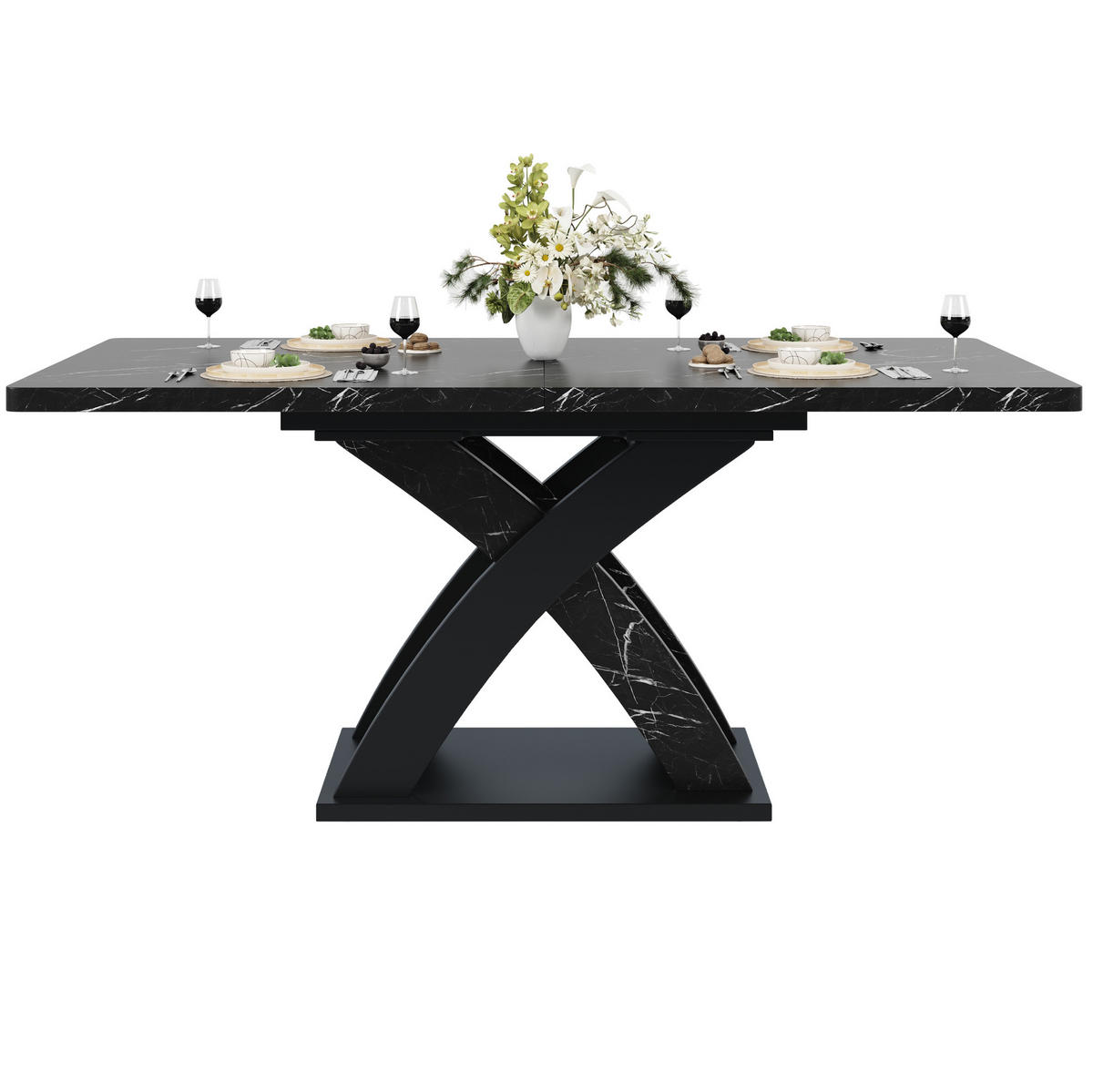ESSTISCH 120-160/80/75 cm ausziehbar mit X-Gestell und verstellbaren Füßen, Schwarz - Schwarz, Holzwerkstoff (120/80/75cm) - Redom