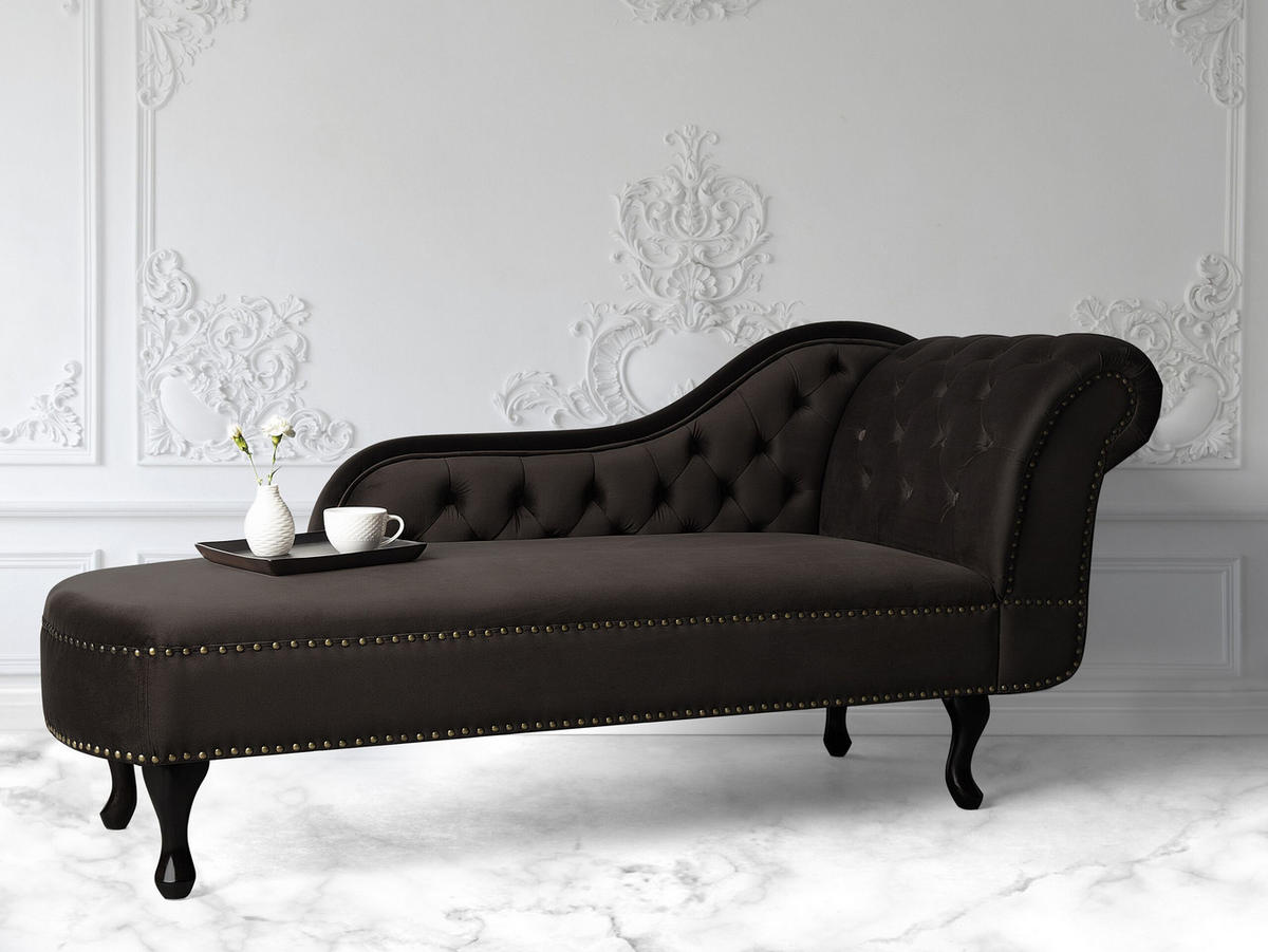 CHAISELONGUE Samtstoff dunkelbraun rechtsseitig Nimes - Braun, Textil (170/79/61cm) - Beliani