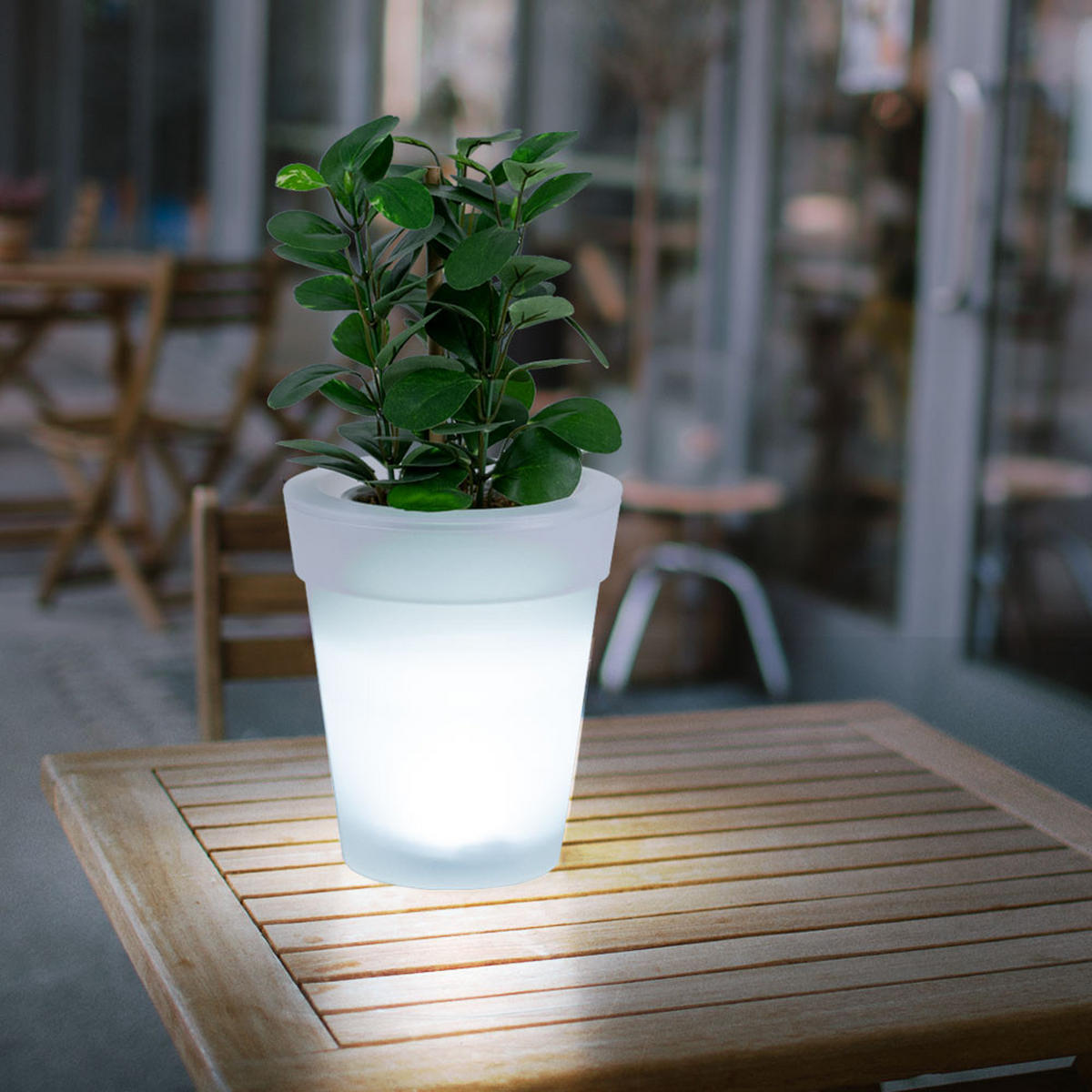 LED AUSSENLEUCHTE Blumentopf Weiß satiniert - Weiß, Kunststoff (17/17/19cm)