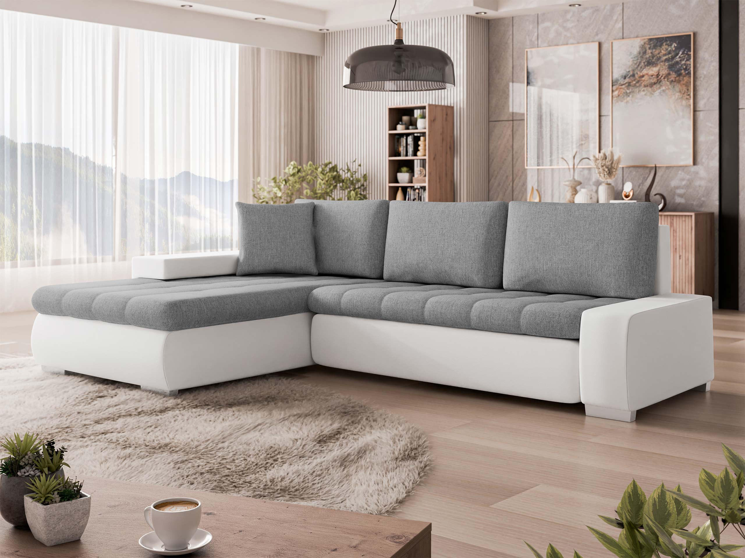 ECKSOFA Orkan Mini - Weiß/Grau, Holz/Textil (265/185cm) - MIRJAN24