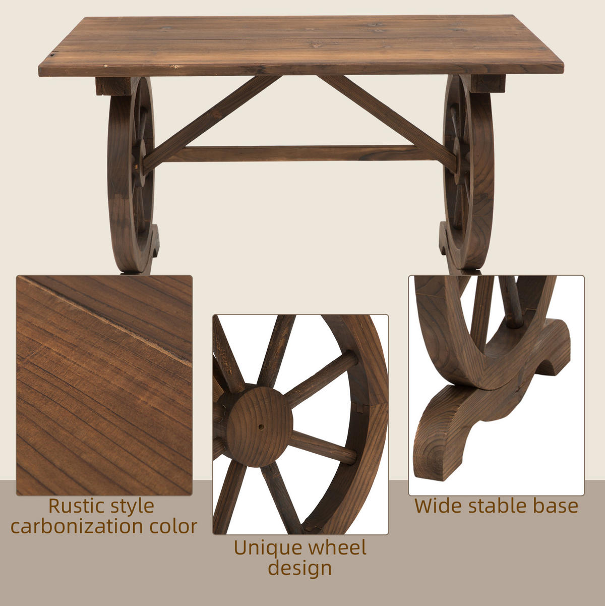 GARTENTISCH 110/60/65 cm natur aus Tannen Holzwerkstoff in Wagenrad-Optik - Naturfarben, Holzwerkstoff (110/60/65cm) - OKWISH