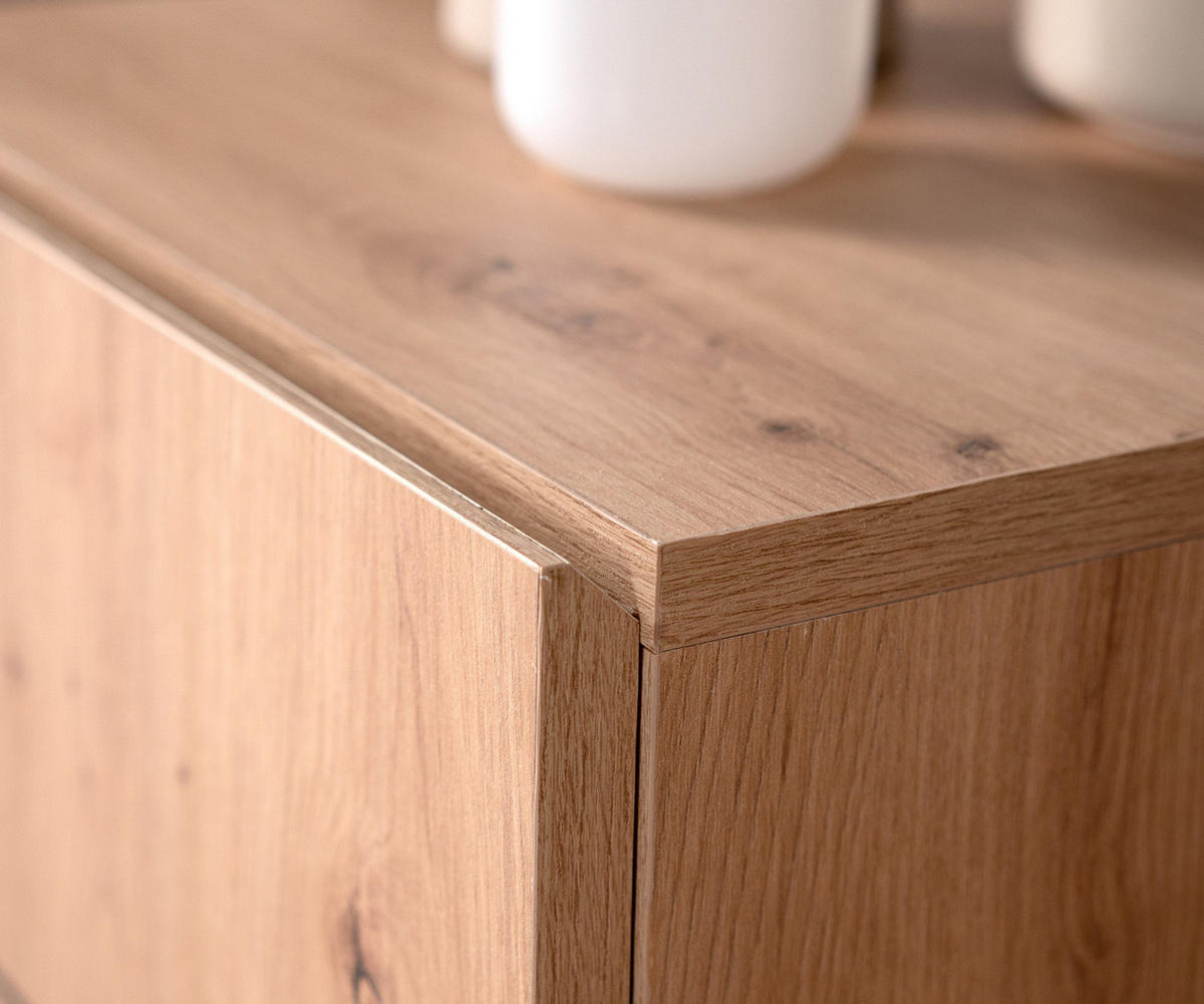 TV-LOWBOARD Eiche Artisan, schwarz 200 cm, Fernsehtisch mit Komforthöhe - Schwarz/Eiche Artisan, Holzwerkstoff (200/65/42cm) - Furn.Design