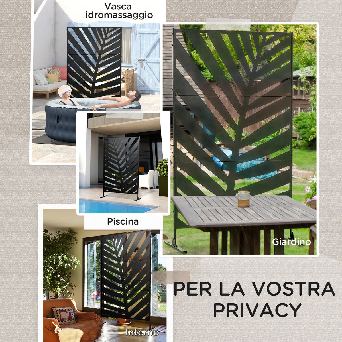 RAUMTEILER,VERTIKAL Stahl 3 Türen Bananenblatt 122x45x198cm,schwarz - Schwarz, Metall (122/198cm) - Vallsero