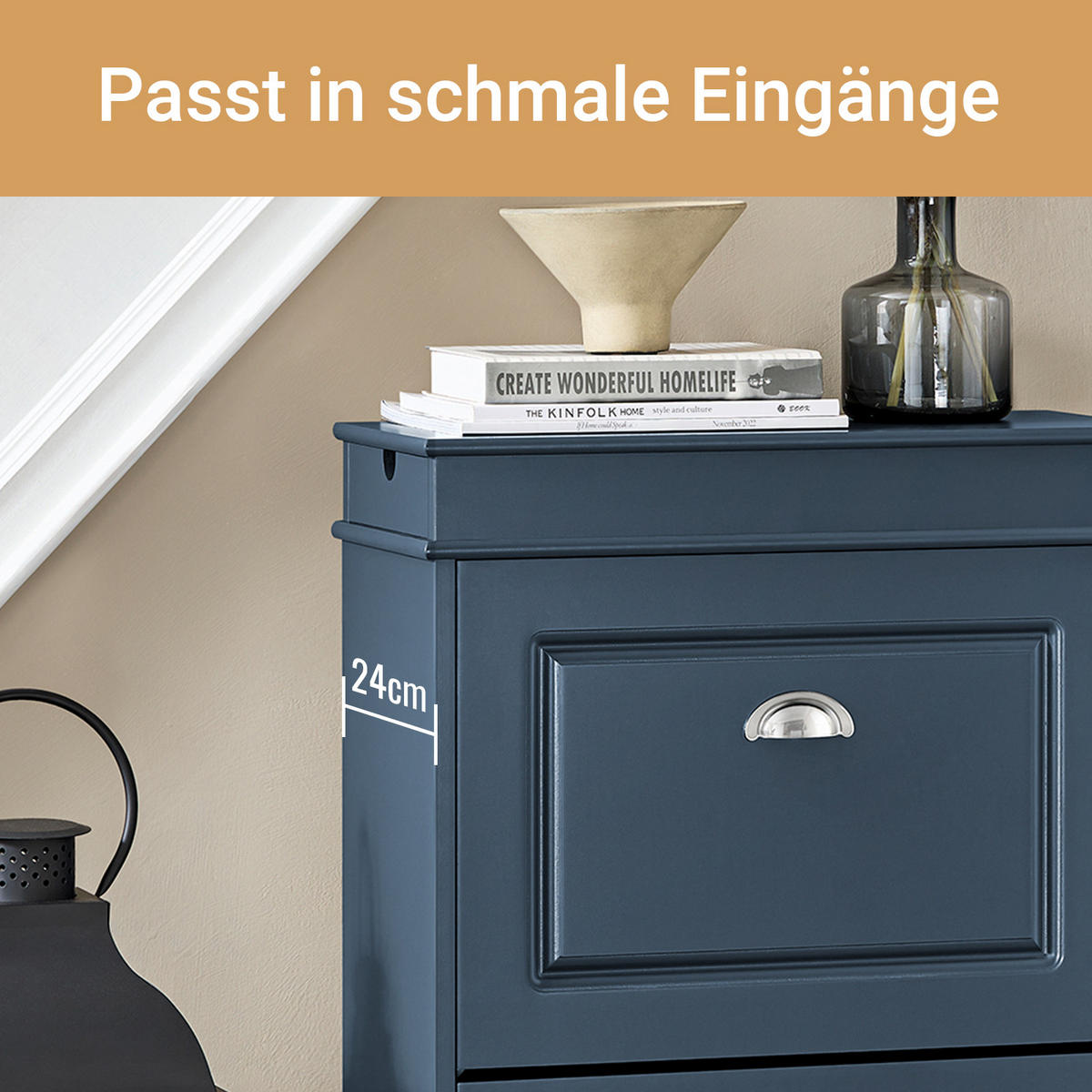 SCHUHSCHRANK mit 2 Klappen Blau 54x82x24cm - Blau, Holzwerkstoff (55/83/24cm) - SoBuy