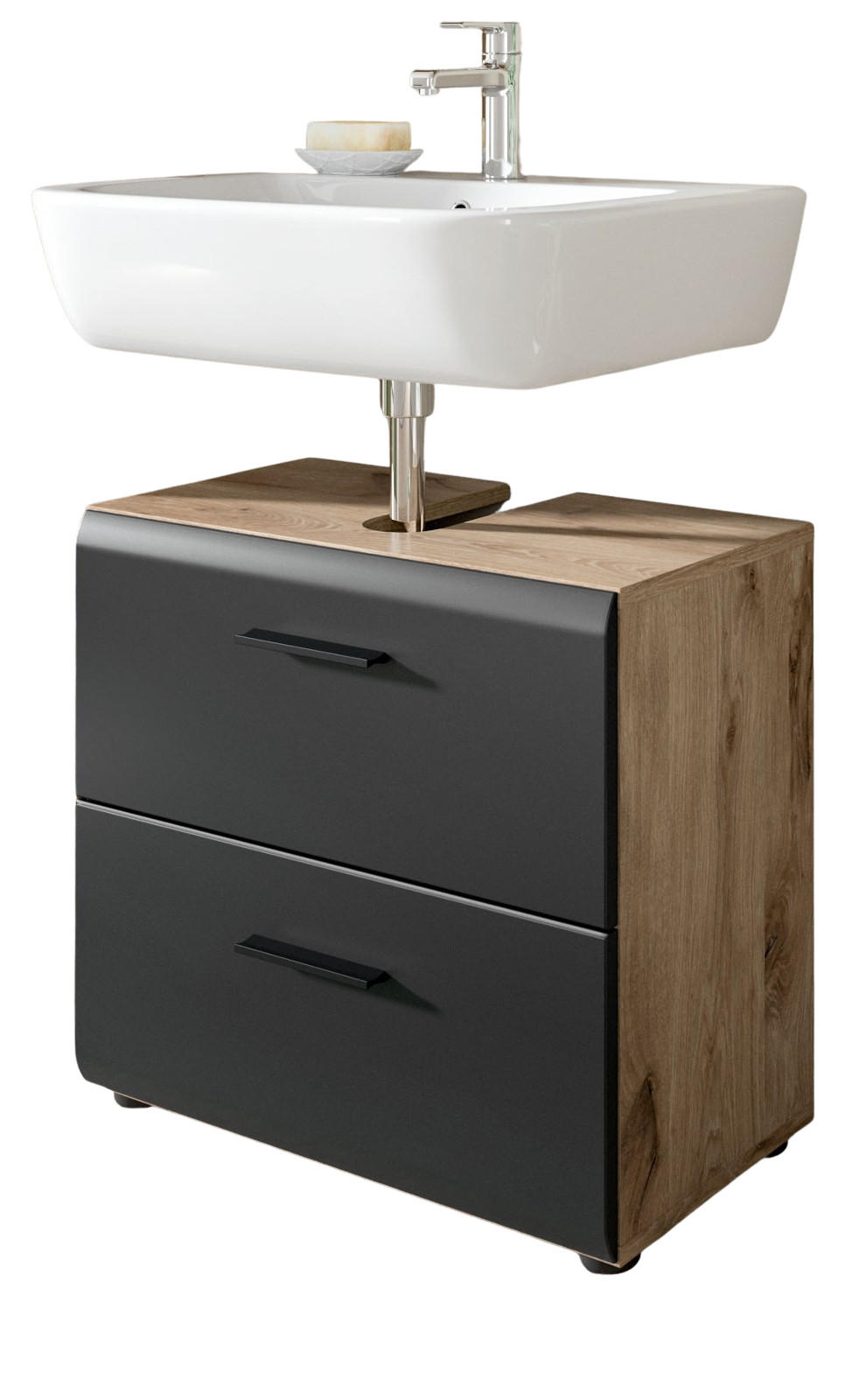 Inn.Furn Waschbeckenunterschrank Eiche, Schwarz 60x54x30 cm