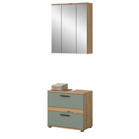 BADMÖBEL-SET Salbei grün, Eiche Artisan 60 cm 2-teilig, moderne Badeinrichtung - Salbeigrün/Schwarz, Glas/Holzwerkstoff (60/191/34cm) - Inn.Furn