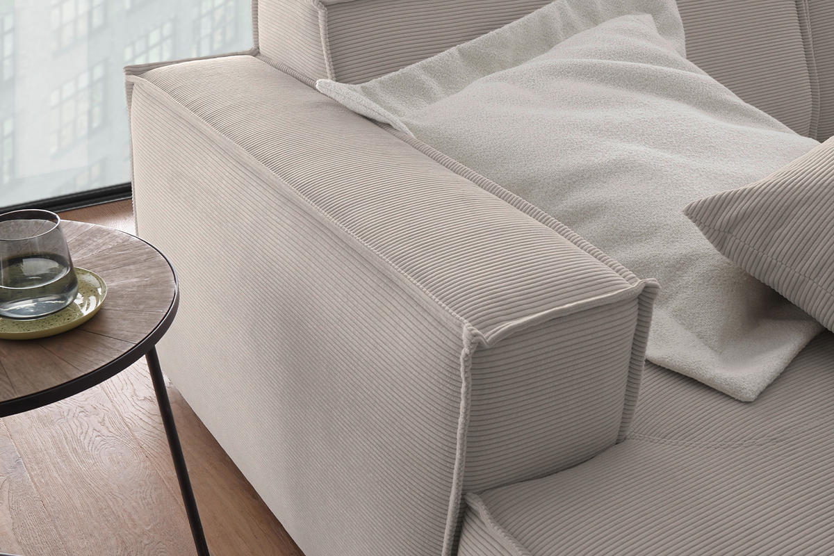 BIG SOFA SAMU Beige Cord - Beige/Schwarz, Textil (256/72/168cm) - KAWOLA