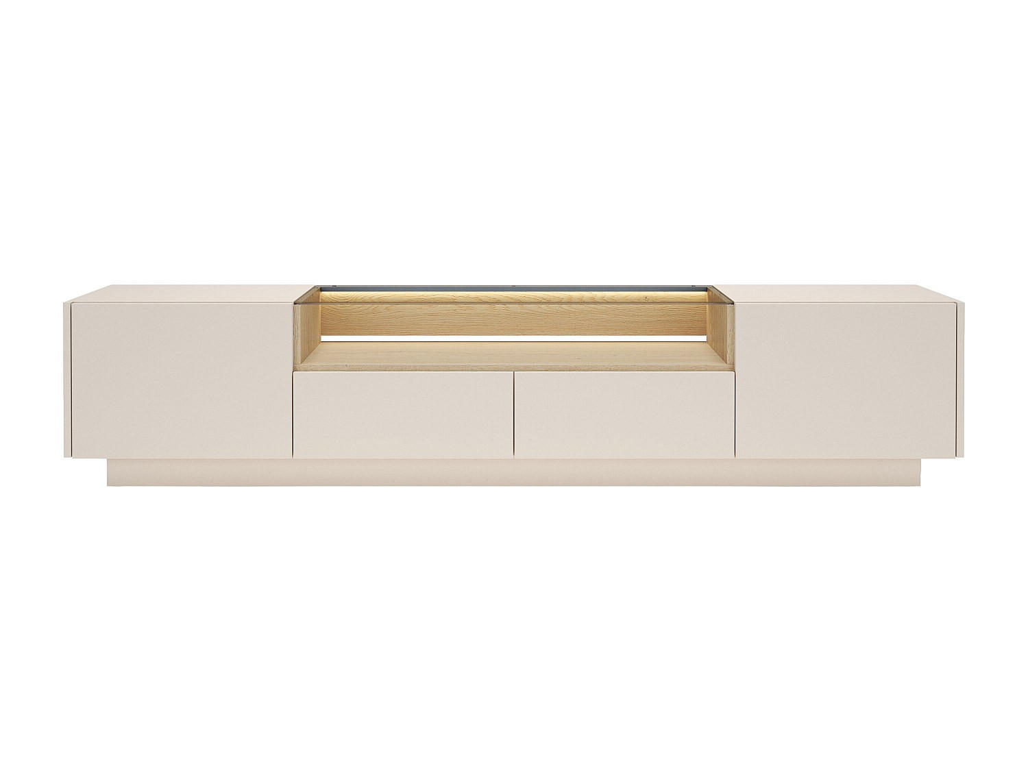 TV-BOARD - 203 cm x 39.5 cm - glas - beige, naturfarben hell Alivento - Beige/Naturfarben, Glas/Holz (203/43.4/39.5cm) - Vente-Unique