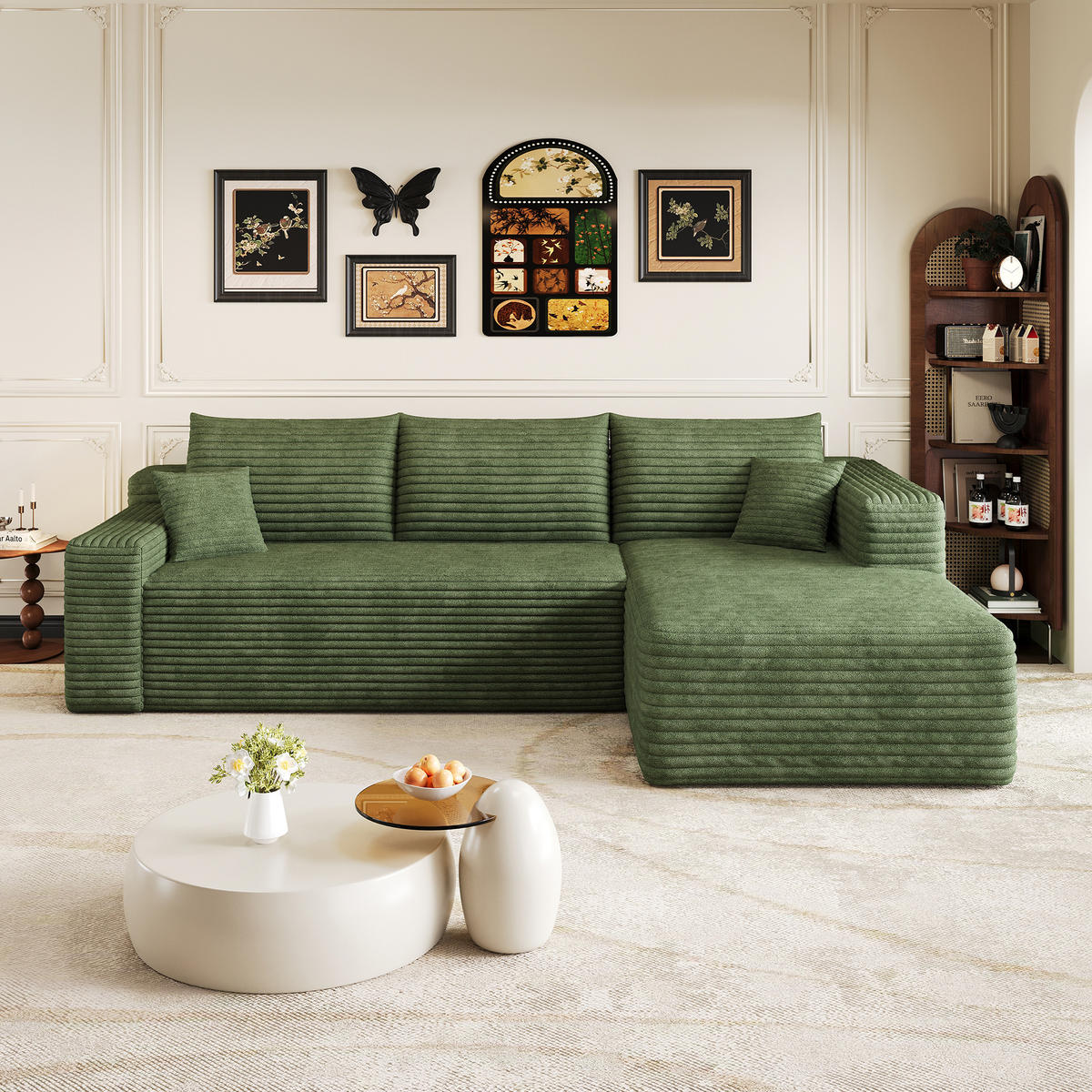 ECKSOFA Stoff Grün modular - Grün, Textil (241/151cm) - WISHDOR