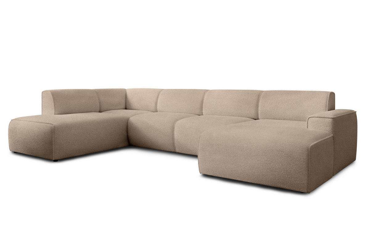 WOHNLANDSCHAFT Didim Beige 378/220/78 cm – großes Sofa stilvoll & bequem L - Beige/Schwarz, Kunststoff/Textil (220/78/378cm) - AX Living