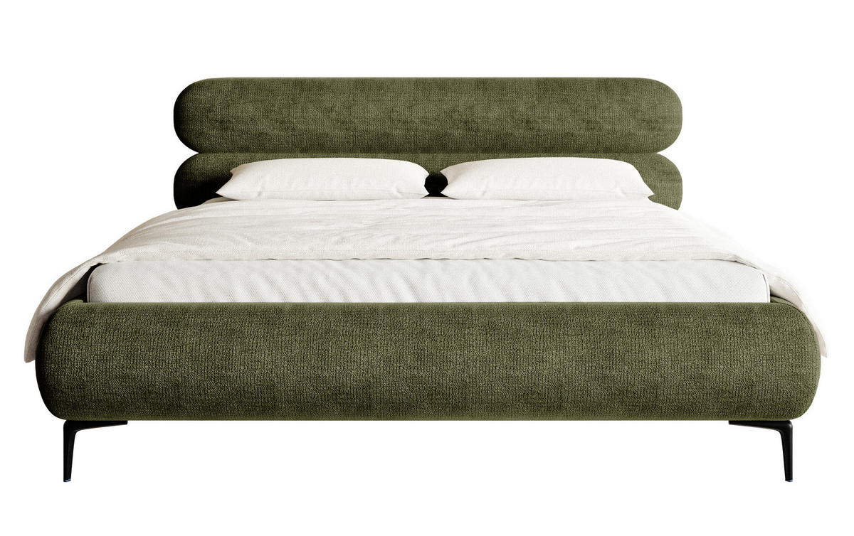 POLSTERBETT Roule Olivgrün Chenille mit schwarzen Metallbeinen 180 cm - Schwarz/Olivgrün, Textil/Metall (180/200cm) - Selsey